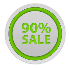 Sale ninety percent circular icon on white background