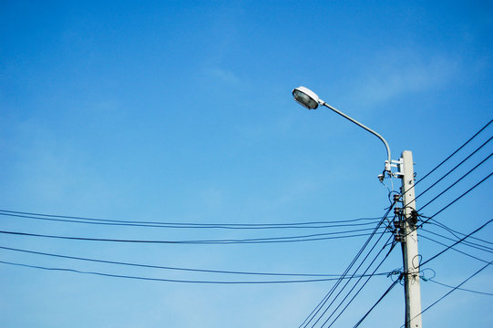 electricity pole on Blue Sky in Thailand