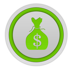 Dollar money bag circular icon on white background