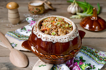 Buckwheat with meat in the pot