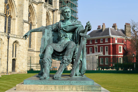 Bronze statue of Constantine the Great in the courtyard in York