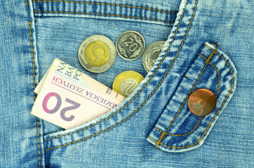 Blue jeans kieszeń i pieniądze