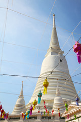 White Pagoda with lantern and ceremonial thread at Wat Prayurawo