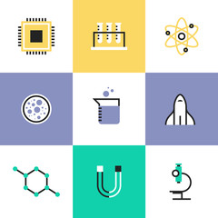 Science research and biology pictogram icons set