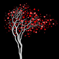 Tree with heart leaves on black background - 75508094