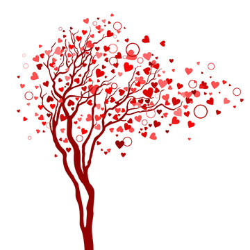 Love tree with hearts in branches