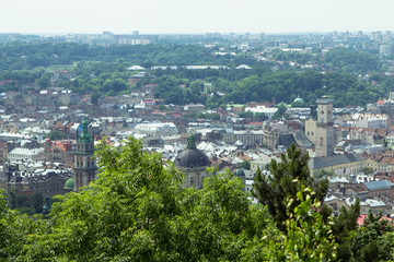 Bird eye view of Lviv from the city hall, Ukraine