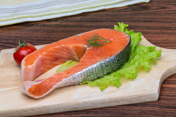 Raw salmon steak