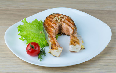 Grilled salmon steak