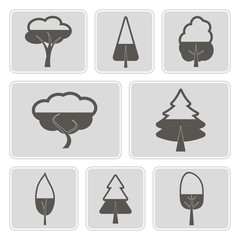 set of monochrome icons with trees