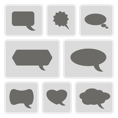 set of monochrome icons with bubbles for comics