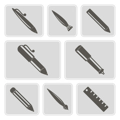 set of monochrome icons with pens for your design