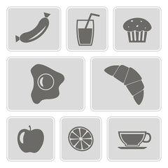 set of monochrome icons with breakfast symbols