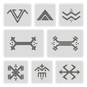 set of monochrome icons with Touareg tattoo symbols