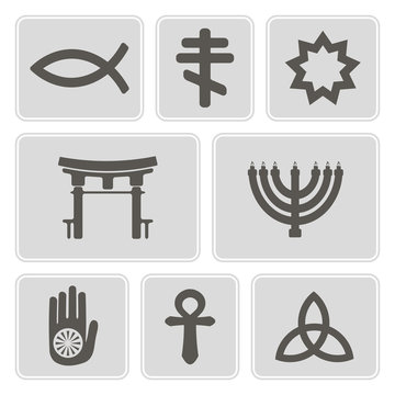 set of monochrome icons with symbols of religion