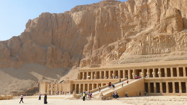 Tourists near famous ancient temple of Hatshepsut in Luxor Egypt