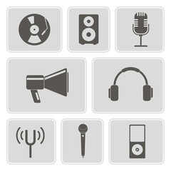 set of monochrome icons with music and audio equipment