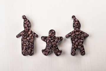 Coffe beans in cookie cutters