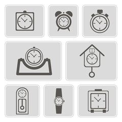 set of monochrome icons with different clocks for your design