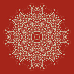 Vector mandala on red. Art vintage decorative 