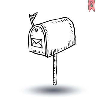 old retro tin mailbox, Hand-drawn vector illustration.