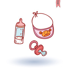 baby dummy and toy, vector illustration