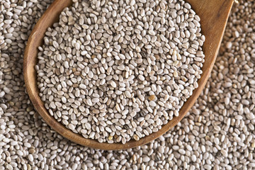 White Chia Seeds in Wooden Spoon