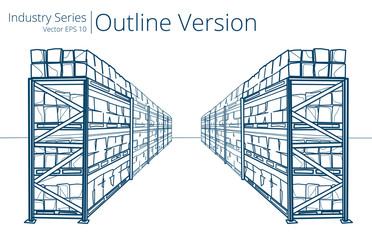 Vector illustration of Warehouse Shelves, Outline Series.