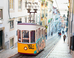 Lisbon funicular - obrazy, fototapety, plakaty