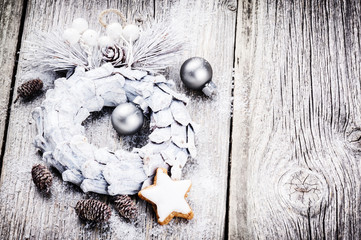 Festive background with Christmas wreath