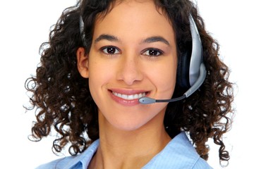Operator woman in headphones