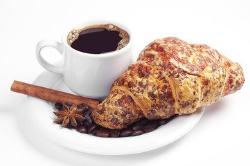 Coffee and croissant with cheese