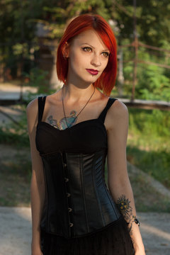 Pretty girl walks on the bridge