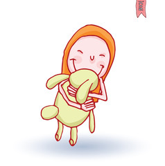 Girl and rabbit, vector illustration.
