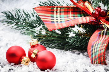 Fototapeta na wymiar Christmas ornaments in red tone