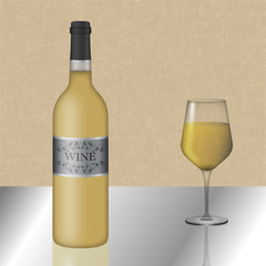Bottiglia e calice di vino bianco