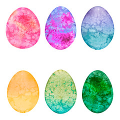 Set of watercolor eggs. Easter design elements.