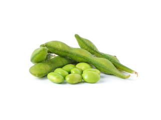 green soybeans on white background