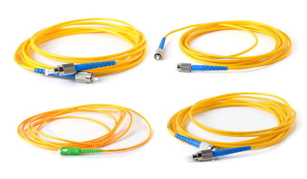 Fiber optic cable on white background