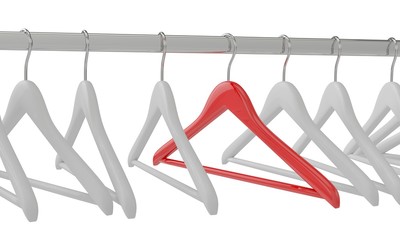 White and red clothes hangers isolated