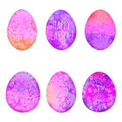 Set of watercolor eggs. Easter design elements.