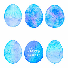 Set of watercolor eggs. Easter design elements.