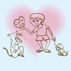 Boy give love to dog