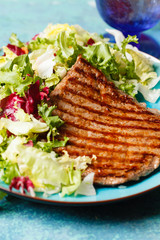 steak with salad