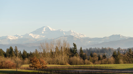 View of dormant volcano Mount Baker from the Fraser Valley