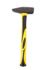 Hammer with yellow handle.