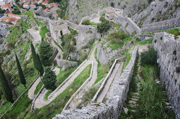 Kotor fortress old stone walls, Montenegro
