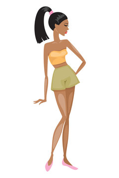 African American girl in summer clothes. Vector illustration