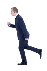 running business man in suit isolated on white
