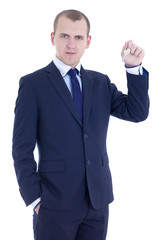 young business man with key in hand  isolated on white